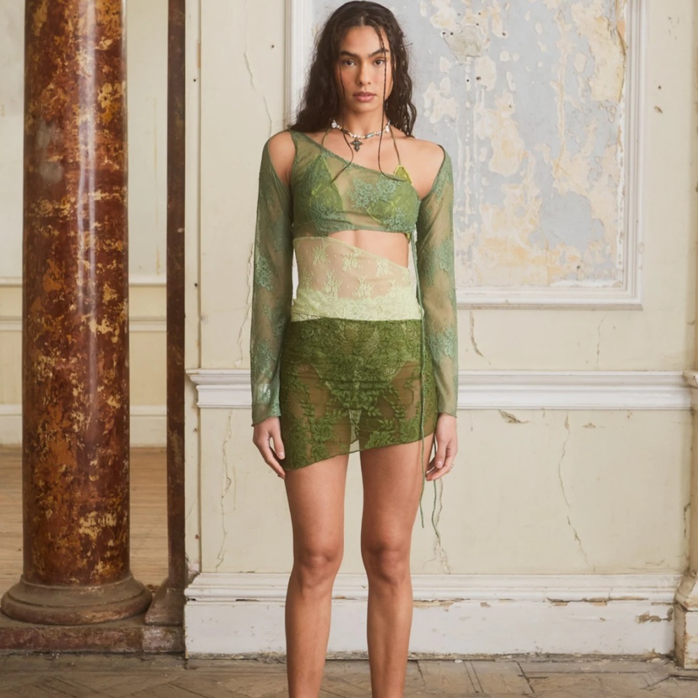 NWT JADED LONDON SIREN LACE MINI DRESS IN MOSS
